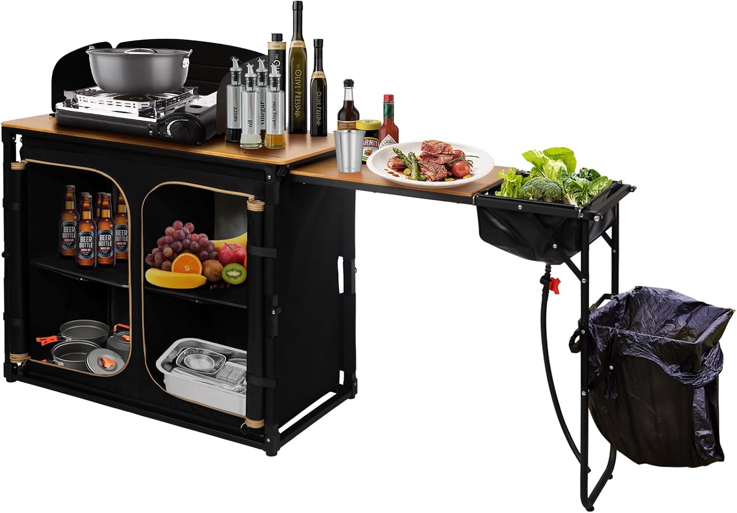Camping Cooking Table With Windshield - طاولة تخييم قابلة للطي من الخيزران