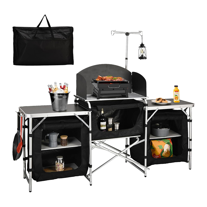Camping Cooking Table With Windshield - مخصص تنوعا 3 خزائن قابلة للإزالة