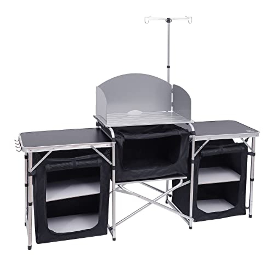 Camping Cooking Table With Windshield - طاولة مطبخ للتخييم، طاولة طهي قابلة