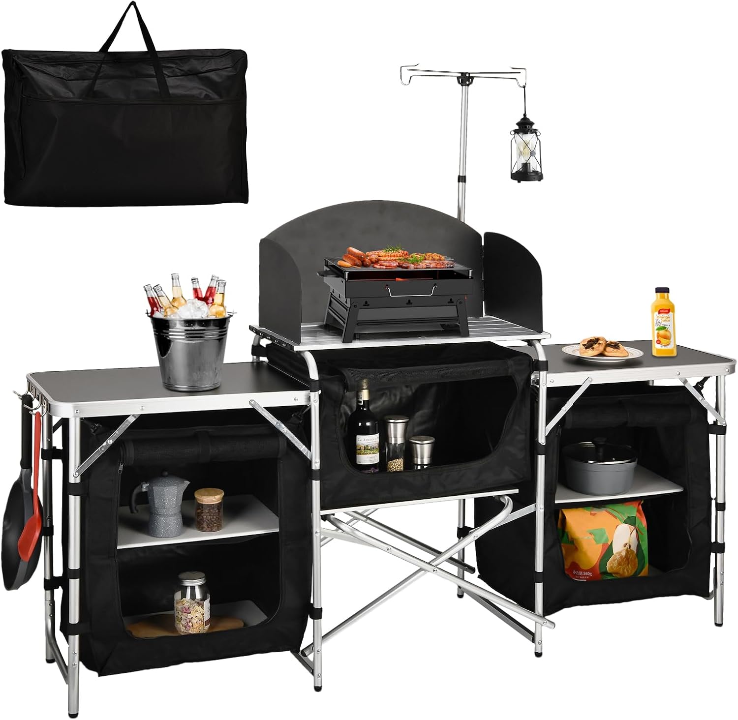 Camping Cooking Table With Windshield - طاولة مطبخ قابلة للطي للتخييم مع