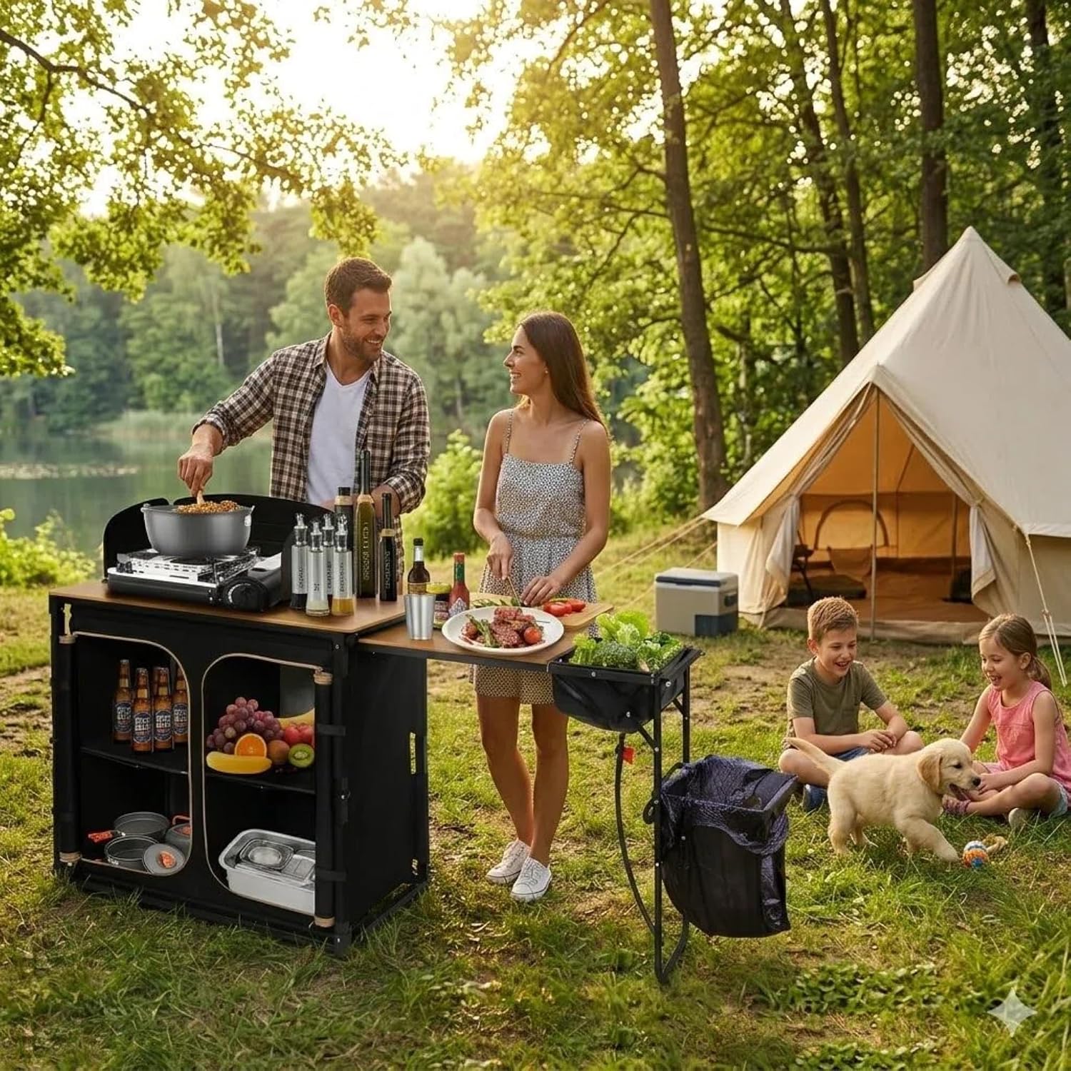 طاولة تخييم قابلة للطي من الخي - مراجعة Camping Cooking Table With Windshield وسعره