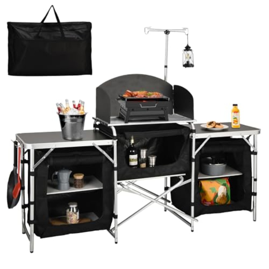 طاولة مطبخ للتخييم، محطة طهي ق - مراجعة Camping Cooking Table With Windshield وسعره