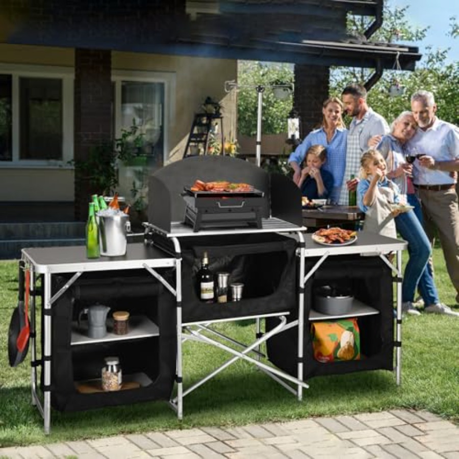 طاولة مطبخ للتخييم، محطة طهي ق - مراجعة Camping Cooking Table With Windshield وسعره