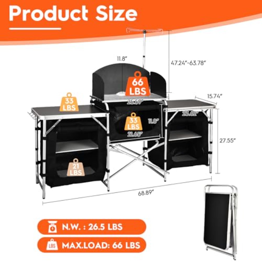 طاولة مطبخ للتخييم، محطة طهي ق - مراجعة Camping Cooking Table With Windshield وسعره