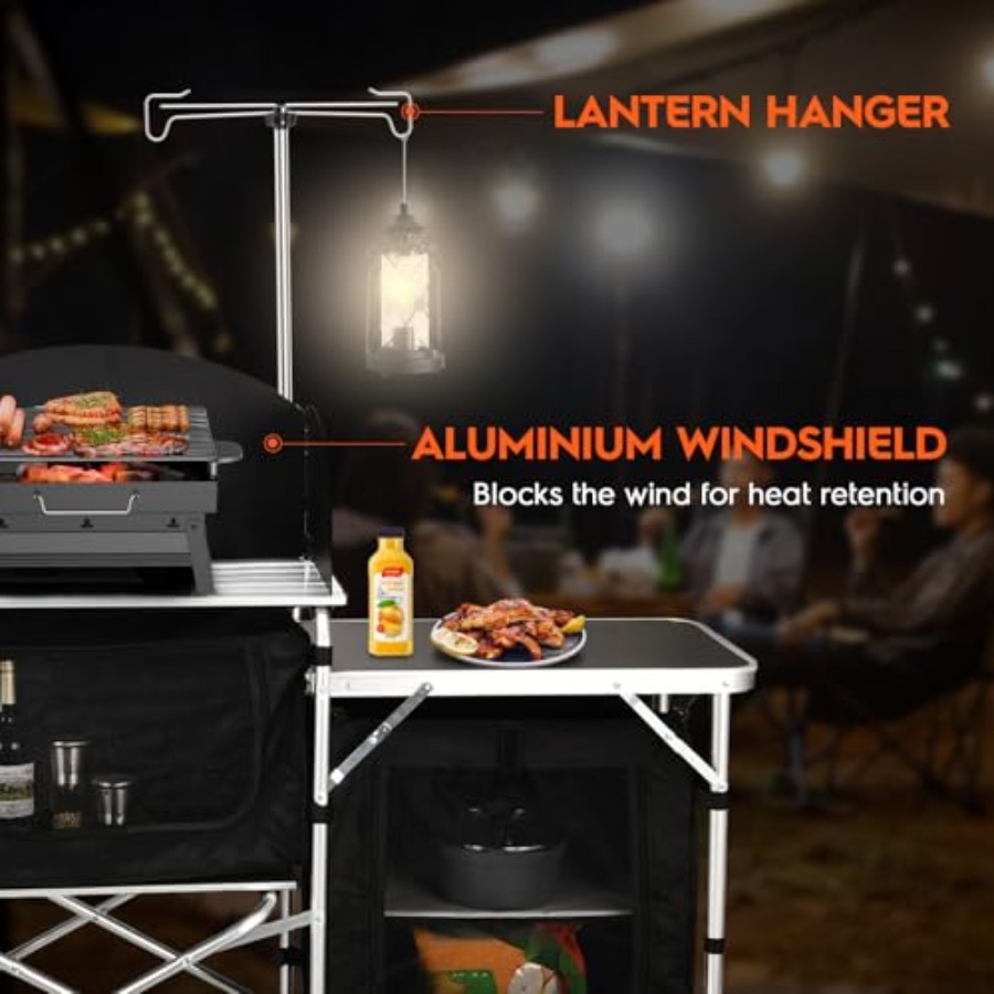 طاولة مطبخ للتخييم، محطة طهي ق - مراجعة Camping Cooking Table With Windshield وسعره