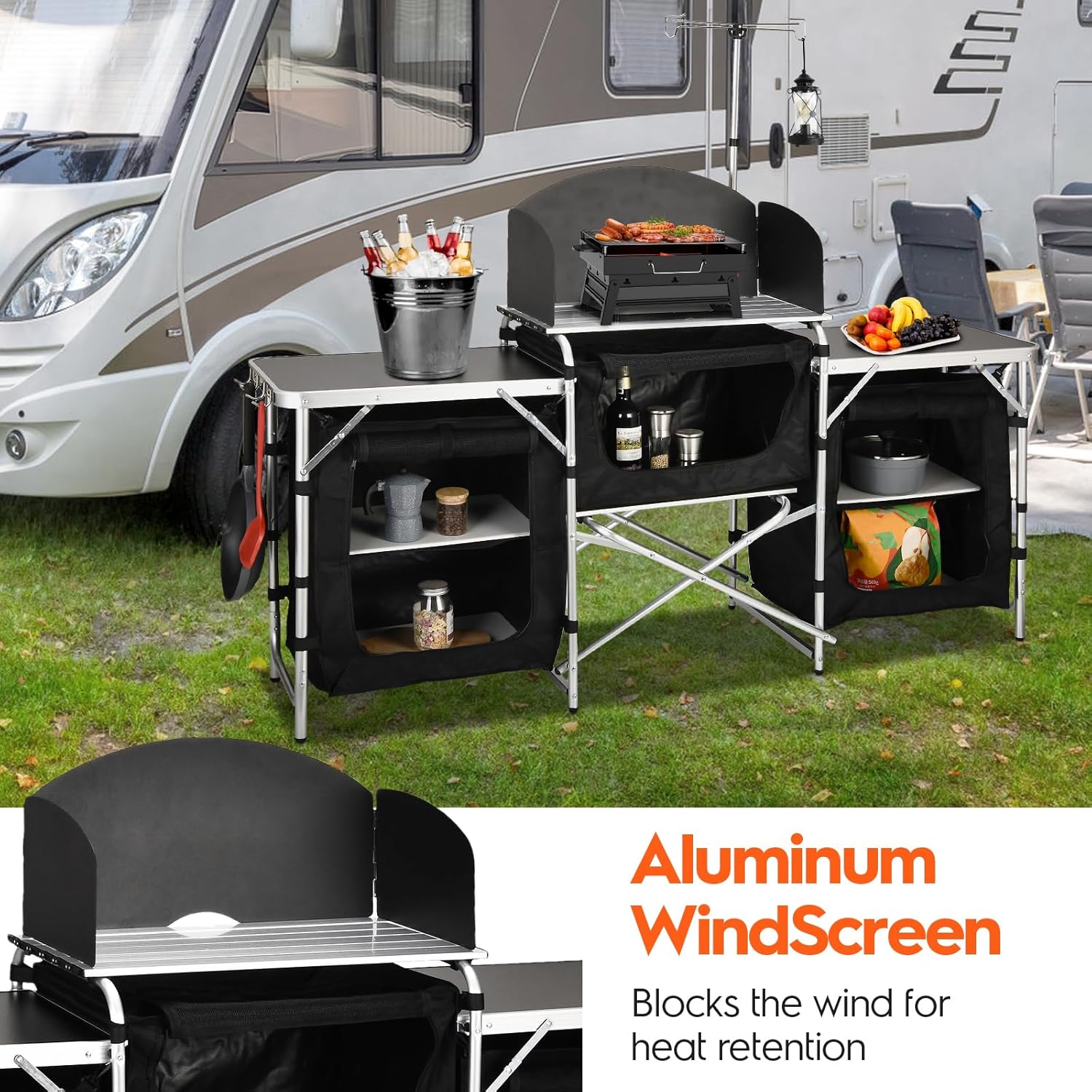 مخصص تنوعا 3 خزائن قابلة للإزا - مراجعة Camping Cooking Table With Windshield وسعره