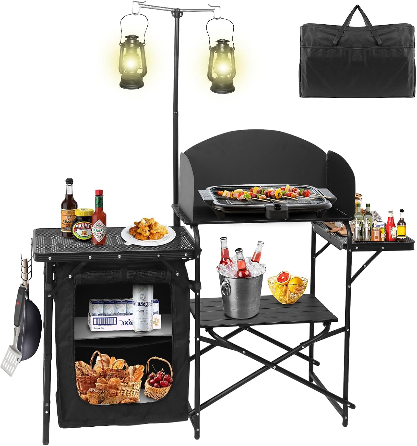 محطة مطبخ محمولة قابلة للطي لل - مراجعة Camping Cooking Table With Windshield وسعره