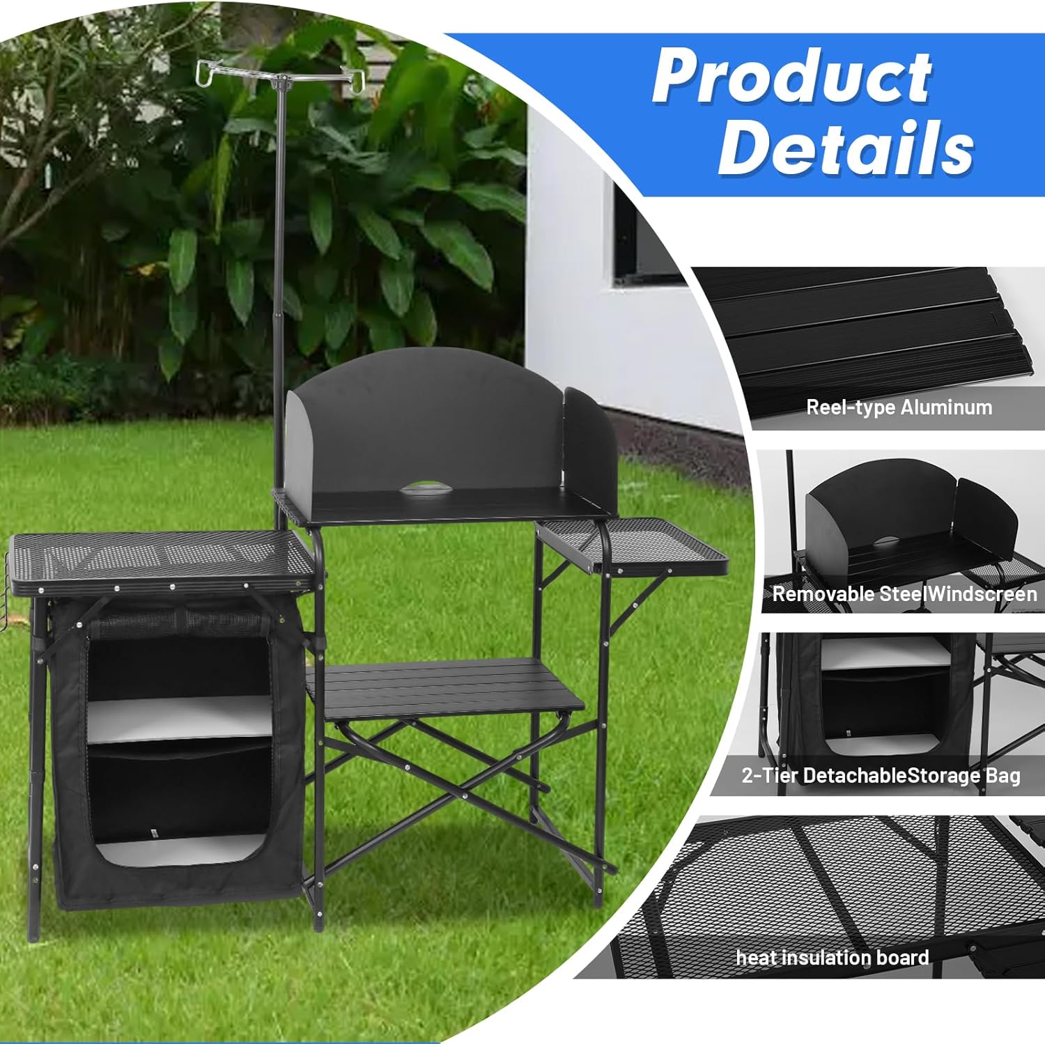 محطة مطبخ محمولة قابلة للطي لل - مراجعة Camping Cooking Table With Windshield وسعره