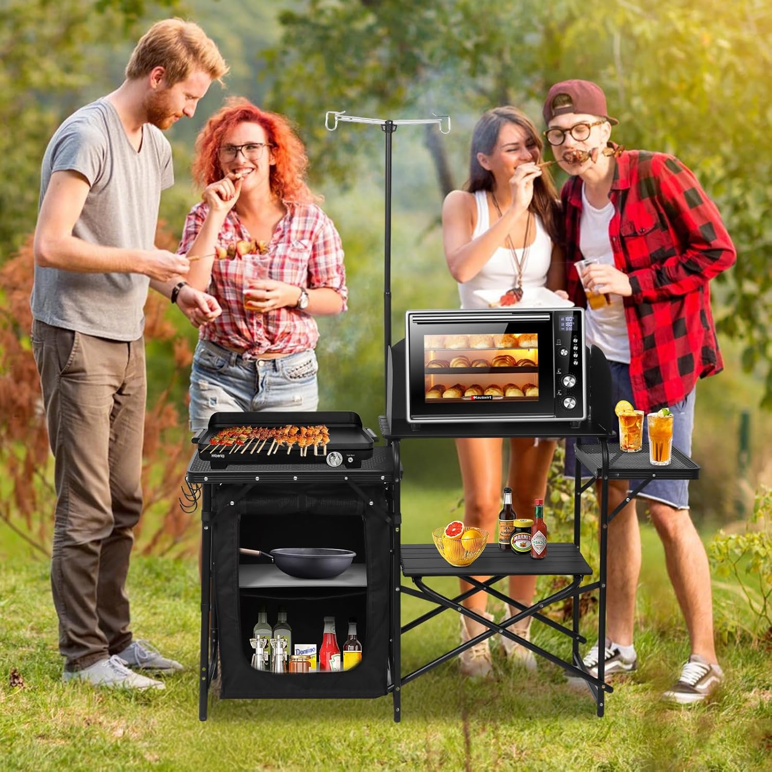 محطة مطبخ محمولة قابلة للطي لل - مراجعة Camping Cooking Table With Windshield وسعره