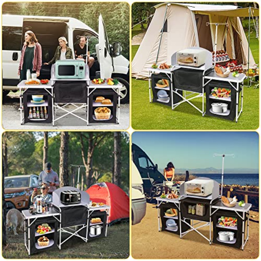 طاولة مطبخ للتخييم، طاولة طهي  - مراجعة Camping Cooking Table With Windshield وسعره