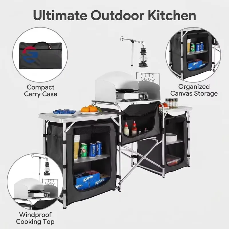 طاولة طهي خارجية كبيرة من الأل - مراجعة Camping Cooking Table With Windshield وسعره