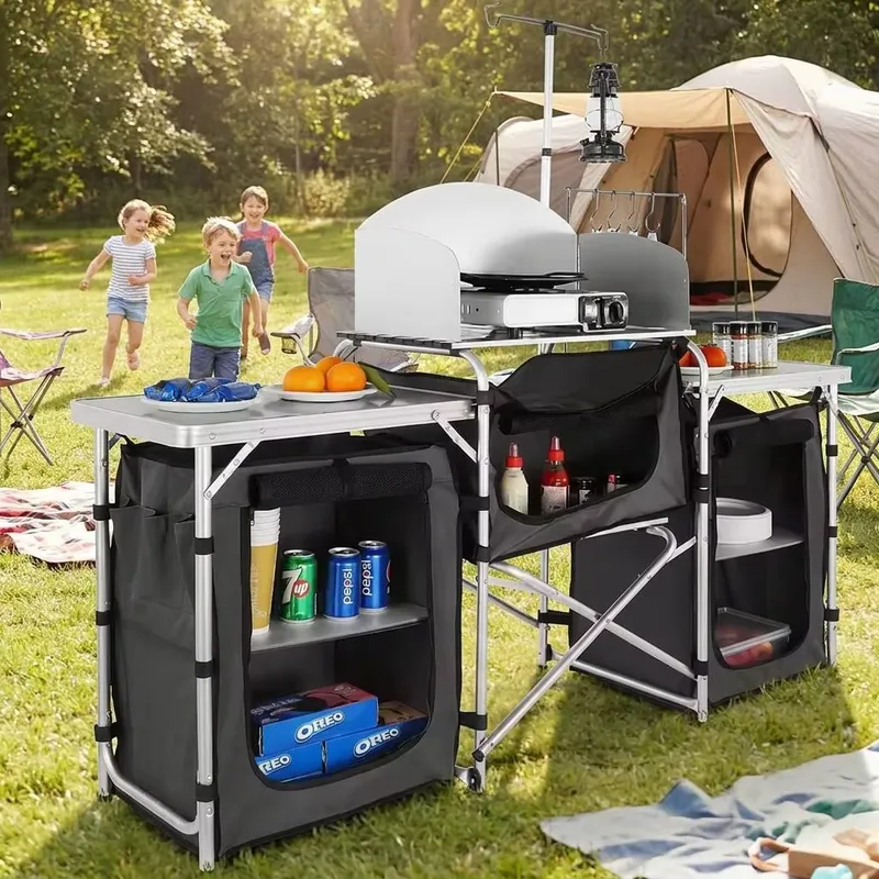 طاولة طهي خارجية كبيرة من الأل - مراجعة Camping Cooking Table With Windshield وسعره